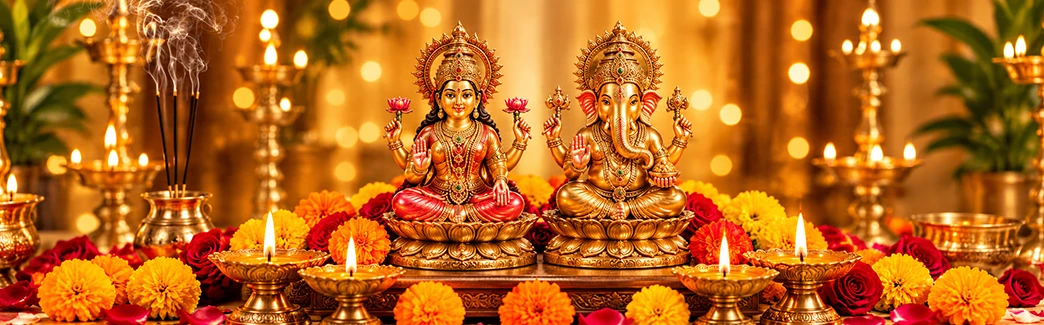Lakshmi Ganesh with diyas