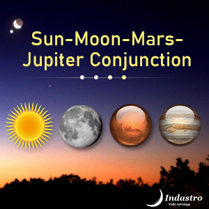Sun-Moon-Mars-Jupiter Conjunction - 4 Planet Conjunction